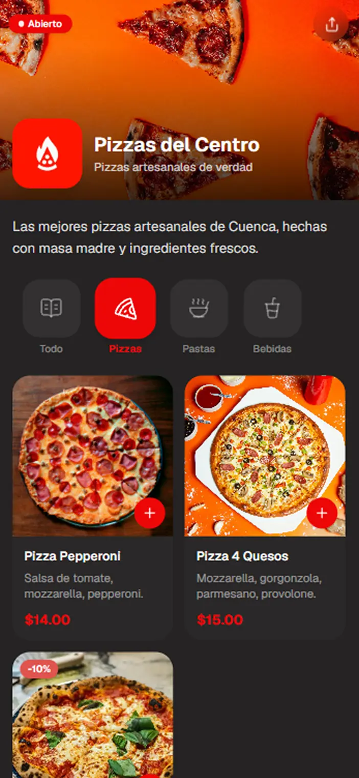 Recibe pedidos — vista 1